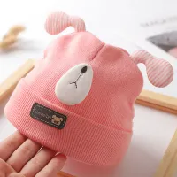 Baby Lovely Color-block Cartoon Woolen Hat  Pink