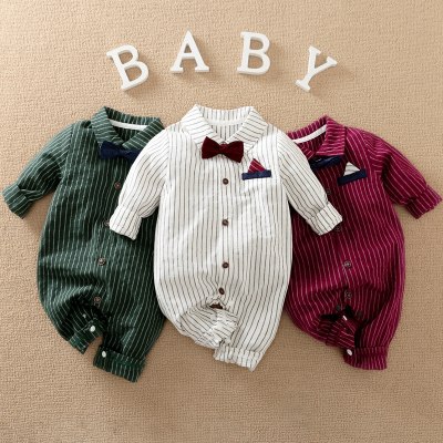 Bow Decor Striped Jumpsuit for Baby Boy