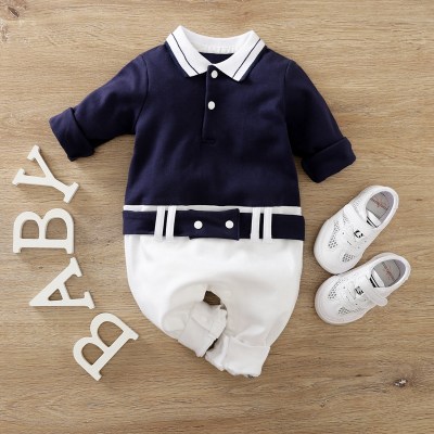 Baby Boy Gentleman Color-block Long-sleeve Polo Jumpsuit