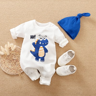 Baby Boy Dinosaur Print Jumpsuit & Hat