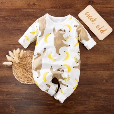 Macacão de manga comprida com padrão de animal e banana bebê menino