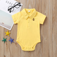 Baby Polo Collar Bear Embroidered Short-Sleeve Bodysuit  Yellow