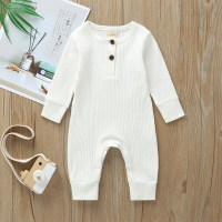 Cute Solid Long-sleeve Jumpsuit (Suggest to Buy a Larger Size）  White