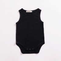 Baby Solid Color Knitted Sleeveless Triangle Romper  Black
