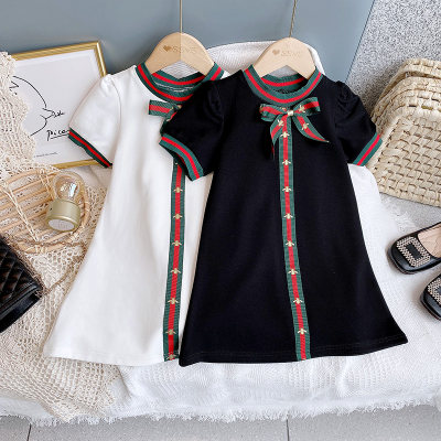 Toddler Girl Bowknot Decor Color-block Dress