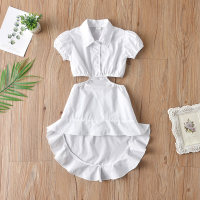 Toddler Girl Solid Color Waistless Ruffle Hem Dress  White