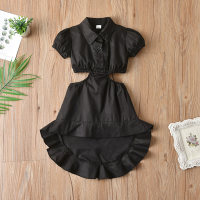 Toddler Girl Solid Color Waistless Ruffle Hem Dress  Black