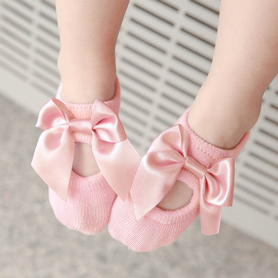 3-piece Baby Cotton Bowknot Decor Antiskid Socks