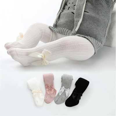 Leggings sin pies con decoración de Bowknot de color sólido para bebé
