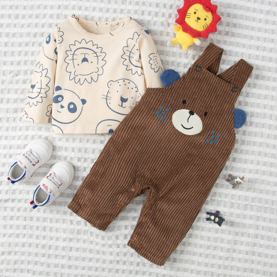 Baby Bear Print Long Sleeves Hoodie & Strap Pants
