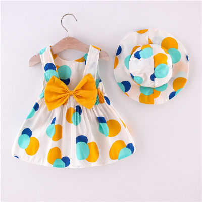 Toddler Girl Polka Dot Pattern Casual Style Cotton Vest Dress & Hat