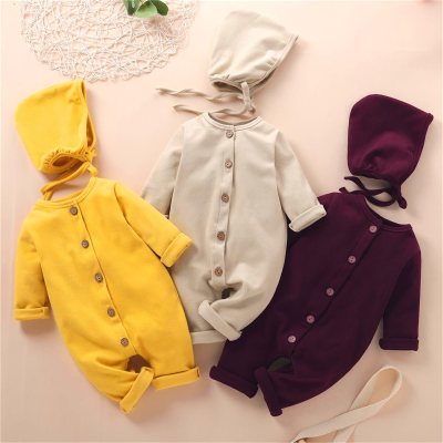 Baby Solid Color Jumpsuit & Hat