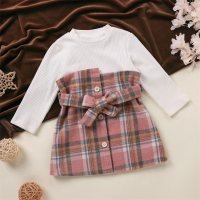 Baby Girl Plaid Print Color-Block Dress - Hibobi