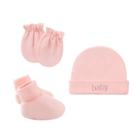 3pcs Newborns Anti-scratch Gloves & Hat with Shoes  Pink
