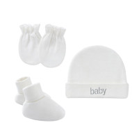 3pcs Anti-scratch Gloves and Hat with Shoes for Newborns  White