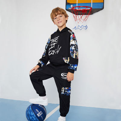 Kids Boys Letter And Cartoon Print Sweatshirt & Pocket Sweatpants Set