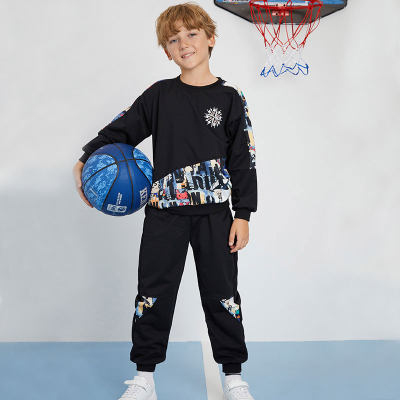 Kids Boys Geometric And Letter Print Colour Block Sweatshirt & Sweatpants Set
