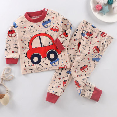 Conjuntos de pijamas de 2 peças com padrão de veículos para menino