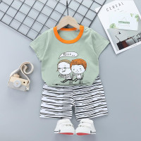 2pcs Cute Prints T-shirt and Pants No Shoes  Green
