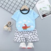 2pcs Cute Prints T-Shirt und Hosen ohne Schuhe  Blau