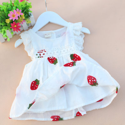 Toddler Girl Strawberry Pattern Lace Stitching Dress