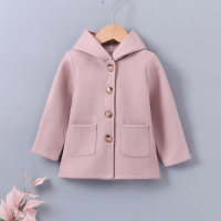 Toddler Girl Solid Color Pocket Decor Duffle Coat  Pink