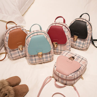 Color-block Plaid Backpack