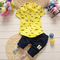 2-piece Mustache Pattern Polo Shirts & Shorts for Toddler Boy  Yellow