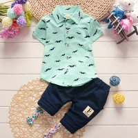 2-piece Mustache Pattern Polo Shirts & Shorts for Toddler Boy  Green