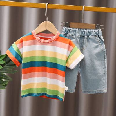 Toddler Boy Colorful Striped T-shirt & Denim Shorts