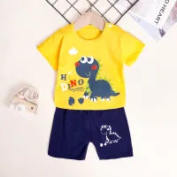 2-piece Dinosaur Pattern Pajamas for Toddler Boy  Yellow