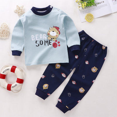 Toddler Boy Cartoon Animal Pattern Long-sleeve T-shirt & Pants Pajamas