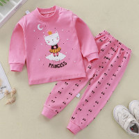 Toddler Cute Cotton Cartoon Printed Long-sleeve Sweater & Trousers Pajamas  Hot Pink