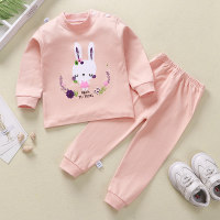 Toddler Cute Cotton Cartoon Printed Long-sleeve Sweater & Trousers Pajamas  Pink