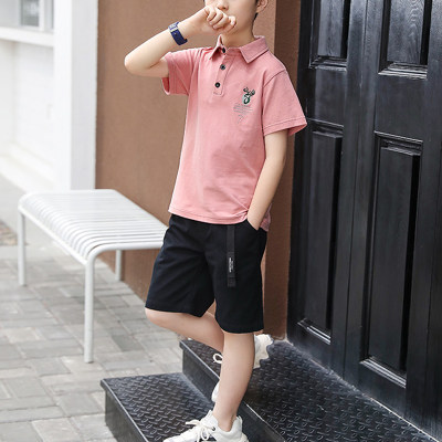 Boy Animal Pattern Embroidered Deer T-shirt & Solid Color Shorts