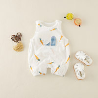 Baby Carrot Heart-shaped Printed Pocket Front Design Sleeveless Boxer Romper  Style 1