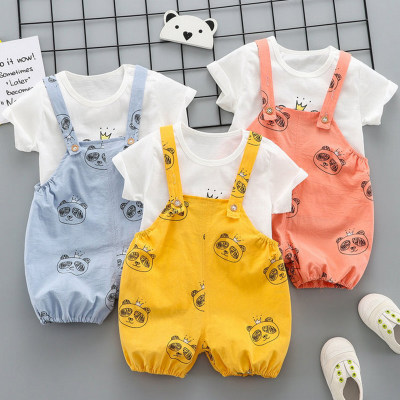 Baby Boy Cartoon Panda Pattern T-shirt & Printed Overalls