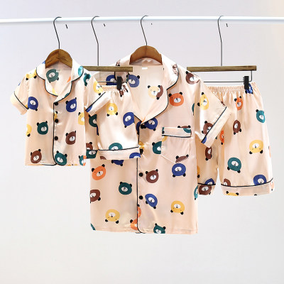 Satin Fabrics Silk-like Cartoon Printed Pajamas Mother Baby Clothes