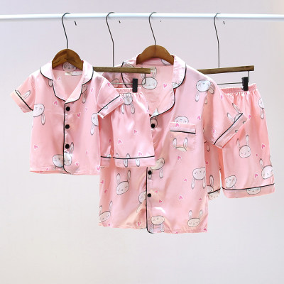 Satin Fabrics Silk-like Rabbit Printed Pajamas Mother Baby Clothes