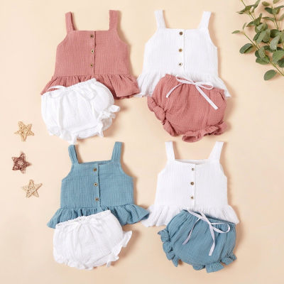 2-piece Solid Sling Tops & Shorts for Baby Girl