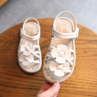 Soft Flower Decor Sandals for Toddler Girl  Beige