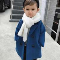 Toddler Boy Solid Color Thick Duffle Coat Trench  Blue