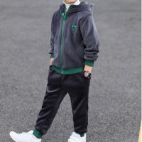 2-piece Letter Pattern Hooded Coat & Pants for Boy  Gray
