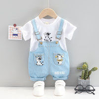 Toddler Boy Cartoon Cow T-shirt & Denim Overalls  Blue