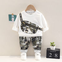 Toddler Boy Camouflage Letter Print Sweatshirt & Pants  White