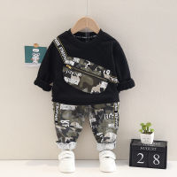 Toddler Boy Camouflage Letter Print Sweatshirt & Pants  Black