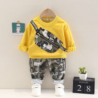 Toddler Boy Camouflage Letter Print Sweatshirt & Pants  Yellow
