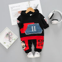 Toddler Boy Letter Pattern Color-block Hoodie & Pants  Black
