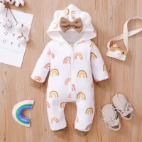 Baby Girl Heart-shaped Sweet Rainbow Print Jumpsuit  White