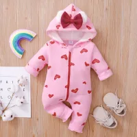 Baby Girl Heart-shaped Sweet Rainbow Print Jumpsuit  Pink